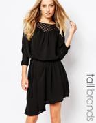 Y.a.s Tall Oversized Shift Dress With Lace Yoke - Black
