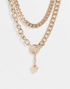 Topshop Heart And Arrow T Bar Multirow Necklace In Gold