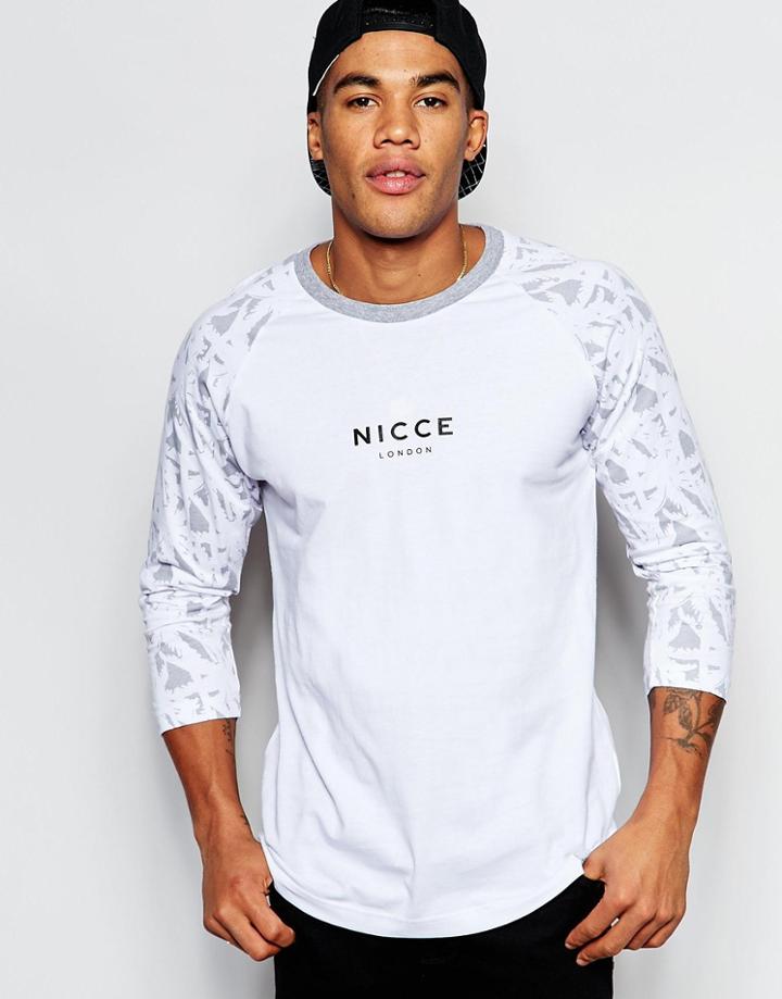 Nicce London 3/4 Printed Sleeve Raglan T-shirt - White