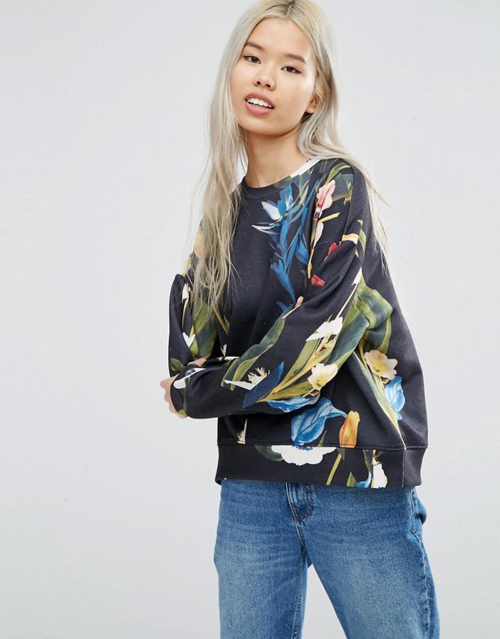 Weekday Printed Sweatshirt In Paradise - Navy