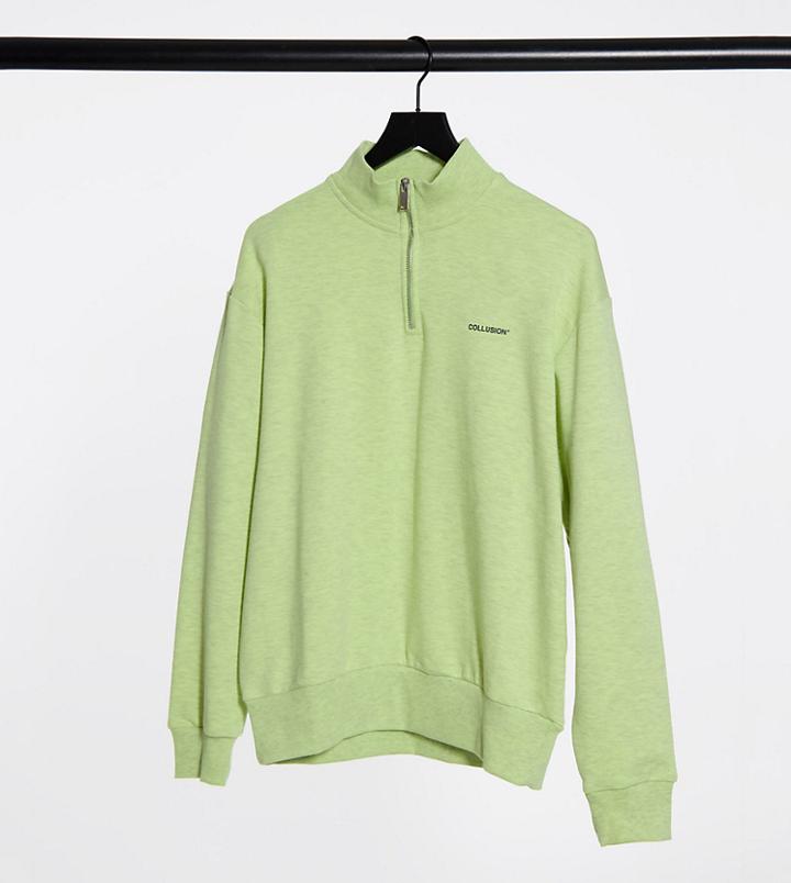 Collusion Unisex Oversized Sweatshirt With Funnel Neck In Neon-yellow