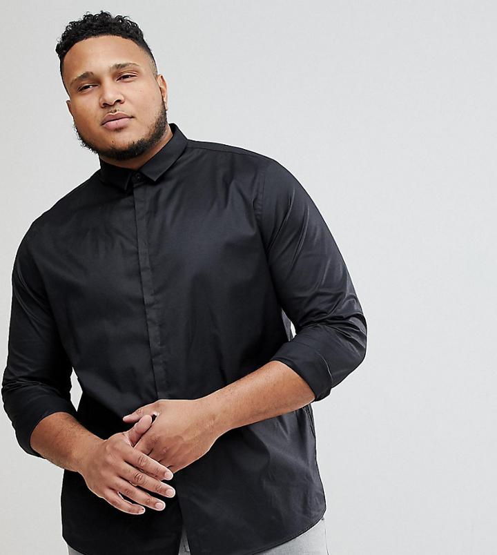 Noak Plus Skinny Shirt With Concealed Placket - Black