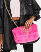 Skinnydip Faux Fur Cross Body Bag In Bright Pink