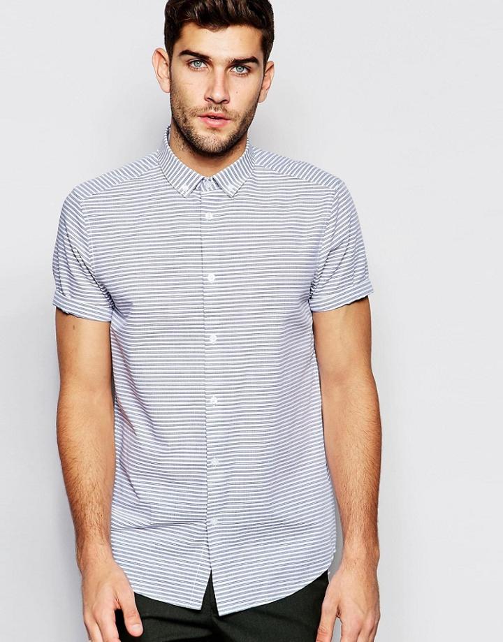 Asos White Shirt With Horizontal Stripe In Regular Fit - White