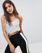 Asos Crop Top With Lace Trim & Toggle In Stripe - Multi