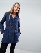 Brave Soul Orwell Double Breasted Trench - Blue