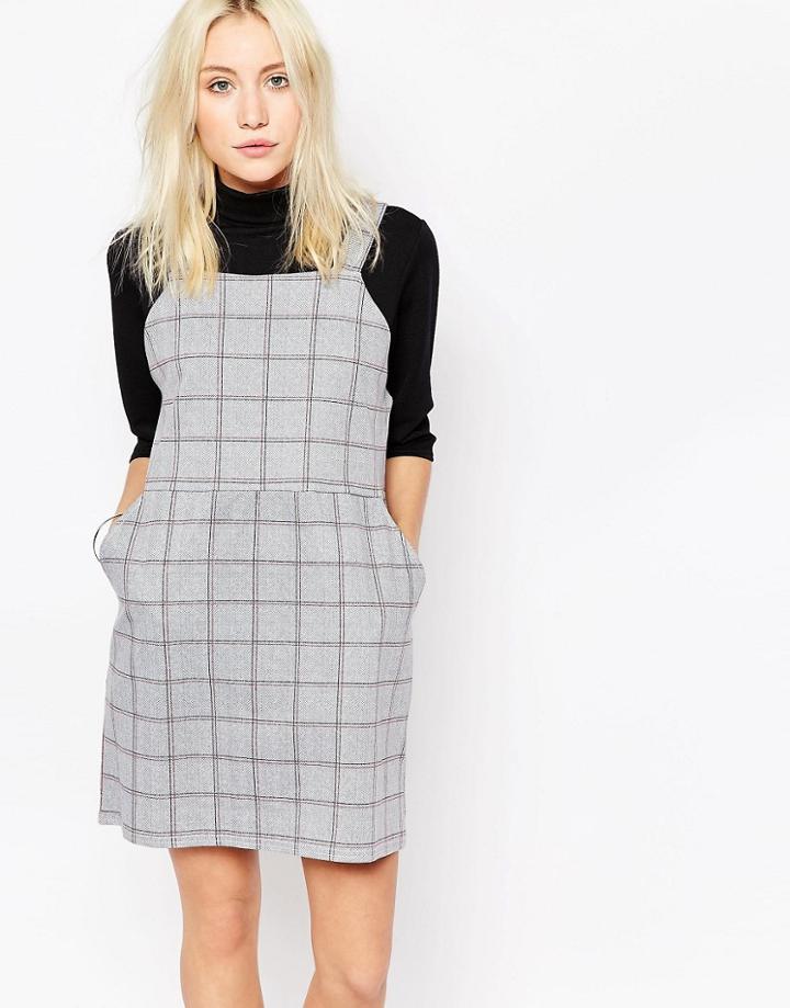 Influence Check Pinafore Dress - Gray