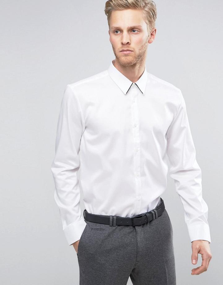 Hugo By Hugo Boss Ekart Shirt Collar Tip Slim Fit In White - White