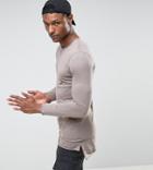 Asos Tall Longline Long Sleeve T-shirt With Raw Edge Hem Detail - Gray