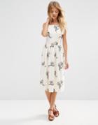 Asos High Neck Occasion Midi Dress In Pretty Floral Print - Pink