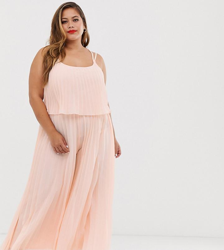 Asos Design Curve Pleated Crop Top Jumpsuit - Pink