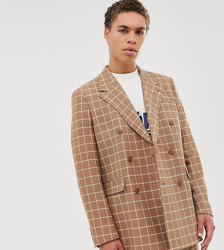 Noak Double Breasted Suit Jacket In Light Camel-beige