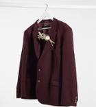 Asos Design Plus Wedding Super Skinny Wool Mix Suit Jacket In Burgundy-red