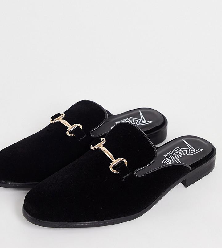 Rule London Wide Fit Faux Leather Chain Trim Loafers In Black