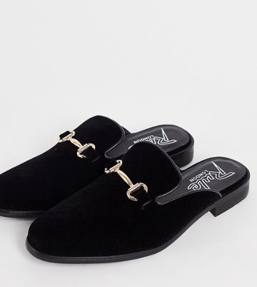 Rule London Wide Fit Faux Leather Chain Trim Loafers In Black