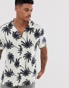 New Look Revere Collar Shirt In Palm Print - Cream