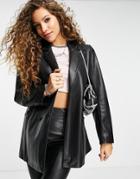 Topshop Faux Leather Double Breasted Blazer In Black