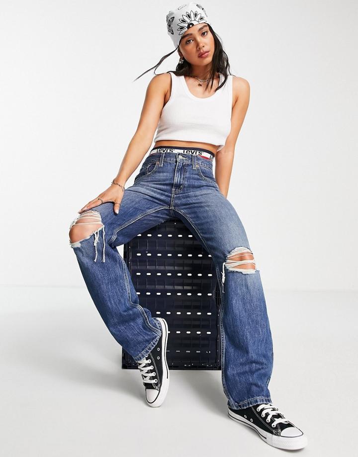 Levi's Low Pro Jeans With Rips In Mid Wash-blue