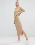 Asos Co-ord Knitted Midi Skirt - Stone