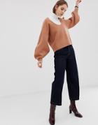 Asos White Boiled Wool Banana Sleeve Knit Sweater-brown