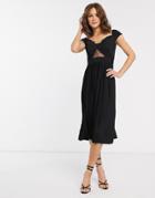 Asos Design Premium Lace And Pleat Bardot Midi Dress-black