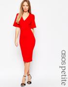 Asos Petite Plunge Neck Kimono Sleeve Dress - Red