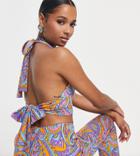 Urban Threads Petite Halter Neck Crop Top In 70s Swirl Print - Part Of A Set-multi