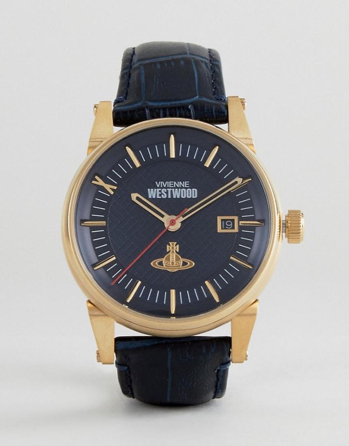 Vivienne Westwood Vv065blbl Leather Watch In Black - Navy