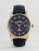 Vivienne Westwood Vv065blbl Leather Watch In Black - Navy