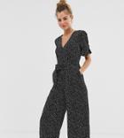 Oasis Wrap Jumpsuit With Belt In Polka Dot - Multi