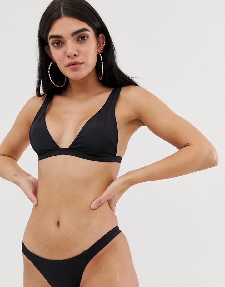 Asos Design Mix And Match Double Strap Triangle Bikini Top In Black - Black