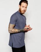 Asos Extreme Muscle Longline T-shirt With Turtleneck In Rib In Navy Marl - Navy Marl