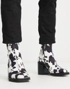 Asos Design Heeled Chelsea Boot In Cow Print-multi