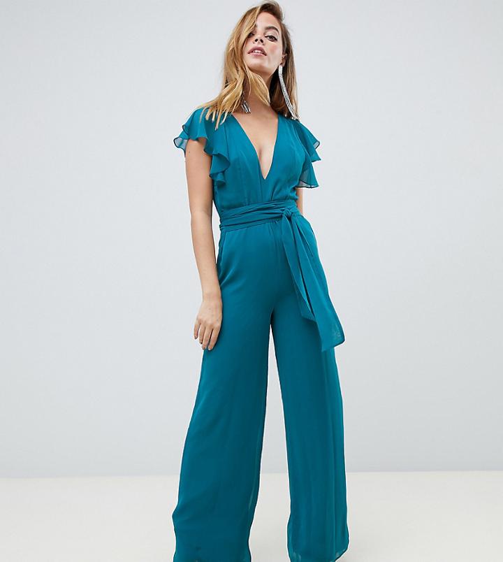 Asos Design Petite Flutter Sleeve Jumpsuit-black