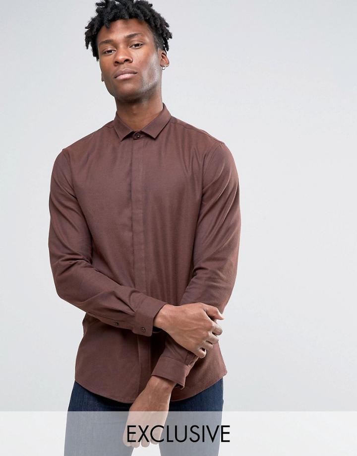 Heart And Dagger Skinny Shirt In Brushed Twill - Brown