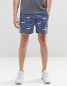 Asos Slim Shorter Length Shorts With Pink Bird Print - Blue