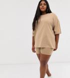 Asos Design Curve Two-piece Super Oversized T-shirt With Wash In Sand-brown