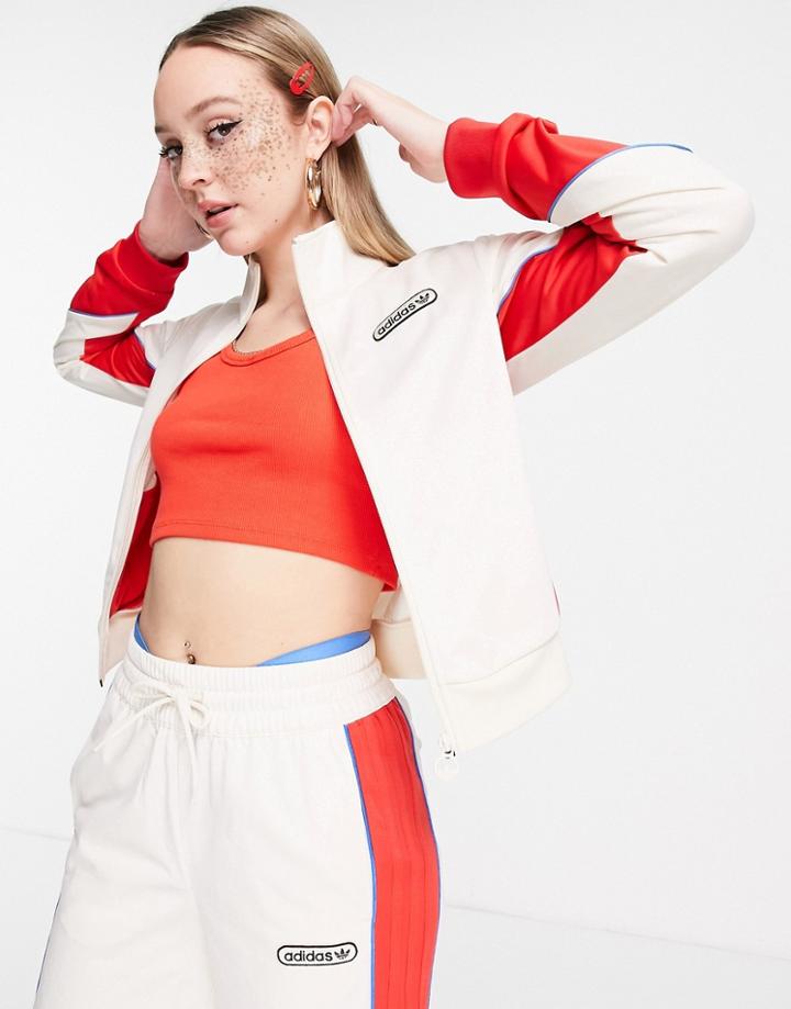 Adidas Originals 'retro Luxury' Track Jacket In Off White And Red With Monogram Print
