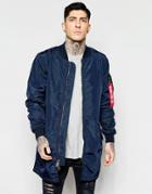 Alpha Industries Ma1 Long Bomber Jacket Slim Fit In Navy - Rep Blue