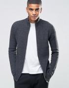Selected Homme Ribbed Zipped Cardigan - Gray