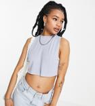 Asos Design Petite Raw Edge Fine Knit Crop Tank Top In Smokey Blue-multi