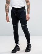 Pull & Bear Skinny Joggers With Zip Detail In Black - Black