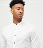 Asos Design Tall Slim Shirt With Grandad Collar & Contrast Buttons - White