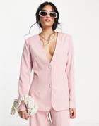 Lola May Open Back Blazer With Button Detail In Pink
