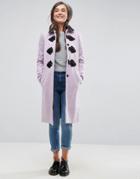 Asos Slim Coat With Contrast Frogging - Pink