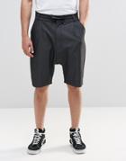 Asos Drop Crotch Shorts With Tie Waist In Charcoal - Charcoal