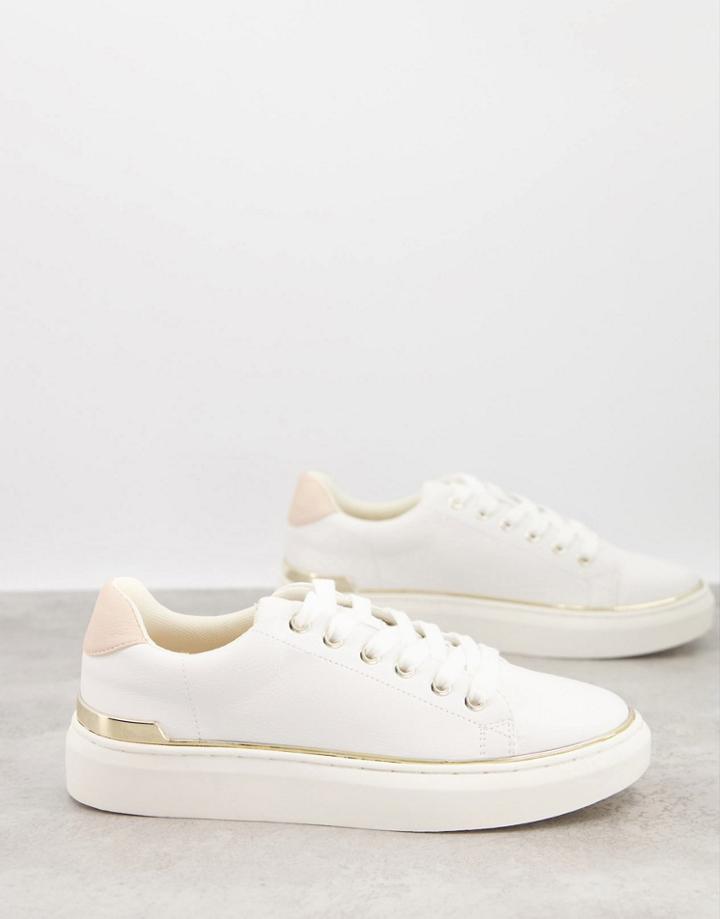 London Rebel Lace Up Metal Trim Sneakers In White