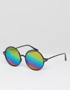 7x Round Sunglasses With Rainbow Mirror Lens - Black