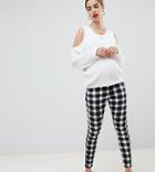 Asos Design Maternity Rivington High Waisted Jeans In Blur Gingham Mono Print With Under The Bump Waistband - Multi