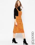 Asos Tall Midi Skirt In Suede With Pinafore Bodice - Tan